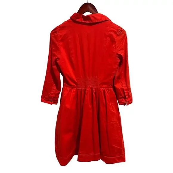 Anthropologie Moulinette Soeurs Red Button Down Dress Roll Tab Sleeves Size 2 - Picture 5 of 9